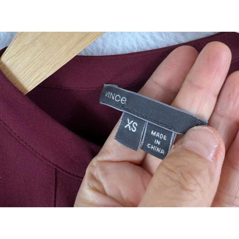 Vince silk shift dress minimalist relaxed burgundy preppy sz‎ XS